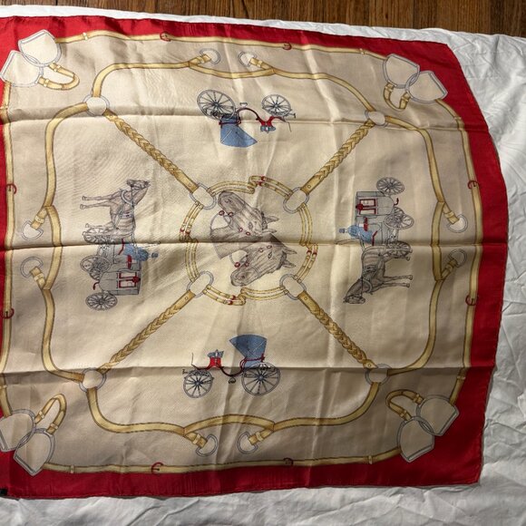 celine silk sq red tan carriage brand bridal print unisex - Picture 7 of 8